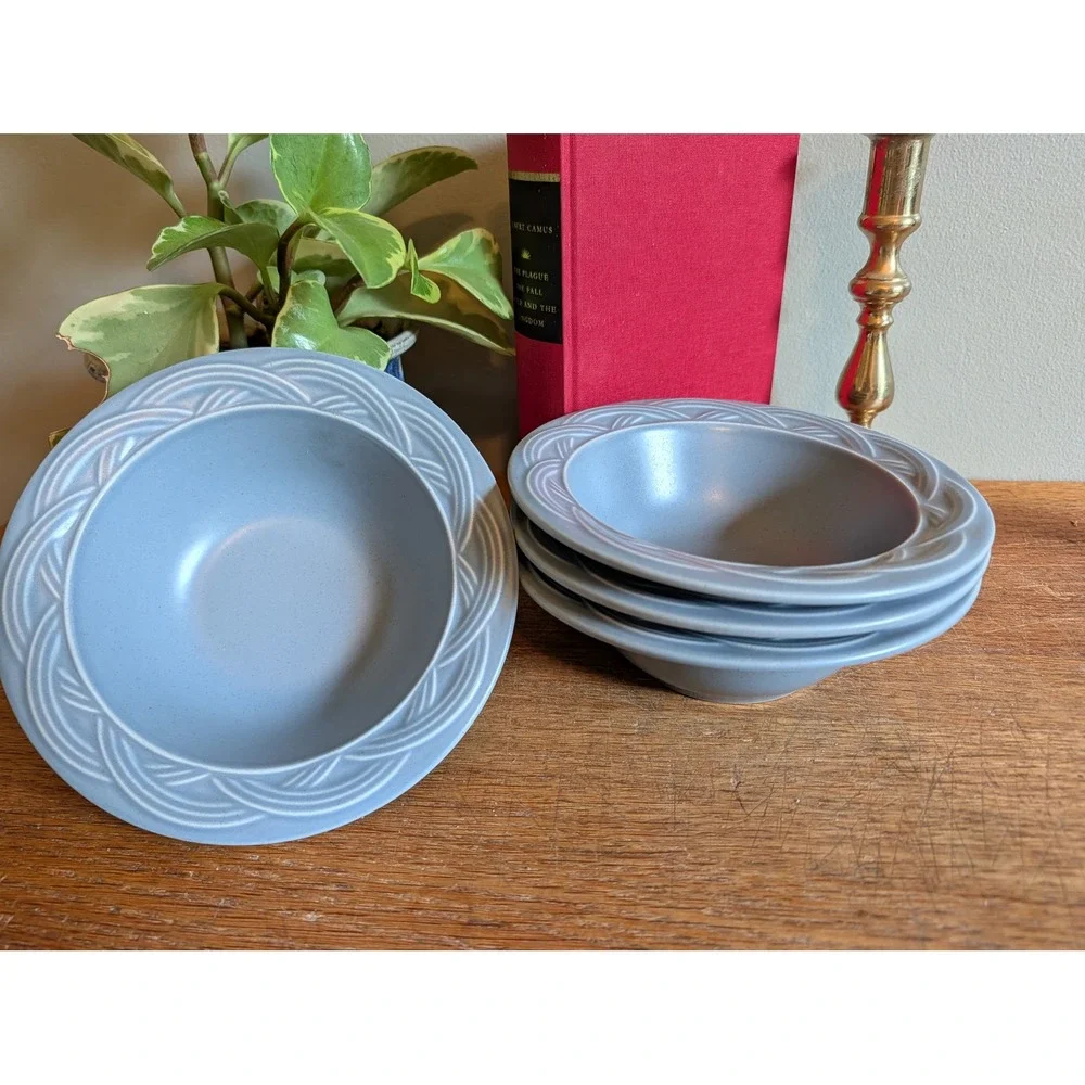 Pfaltzgraff Filigree Blue Stoneware Cereal Soup Bowls Set of 4 USA Made 6.25 in